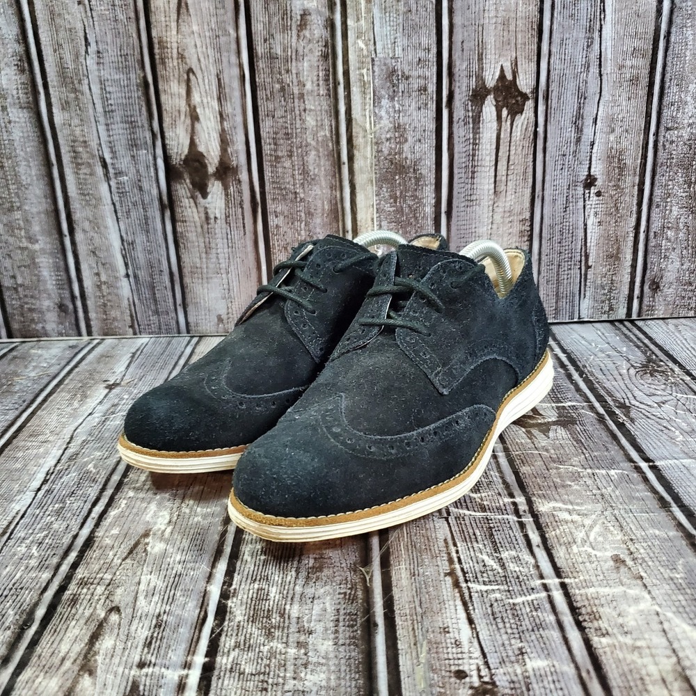 Cole Haan Women's Lunargrand Wingtip Oxford Black Suede Preppy Work Size 6.5 C
